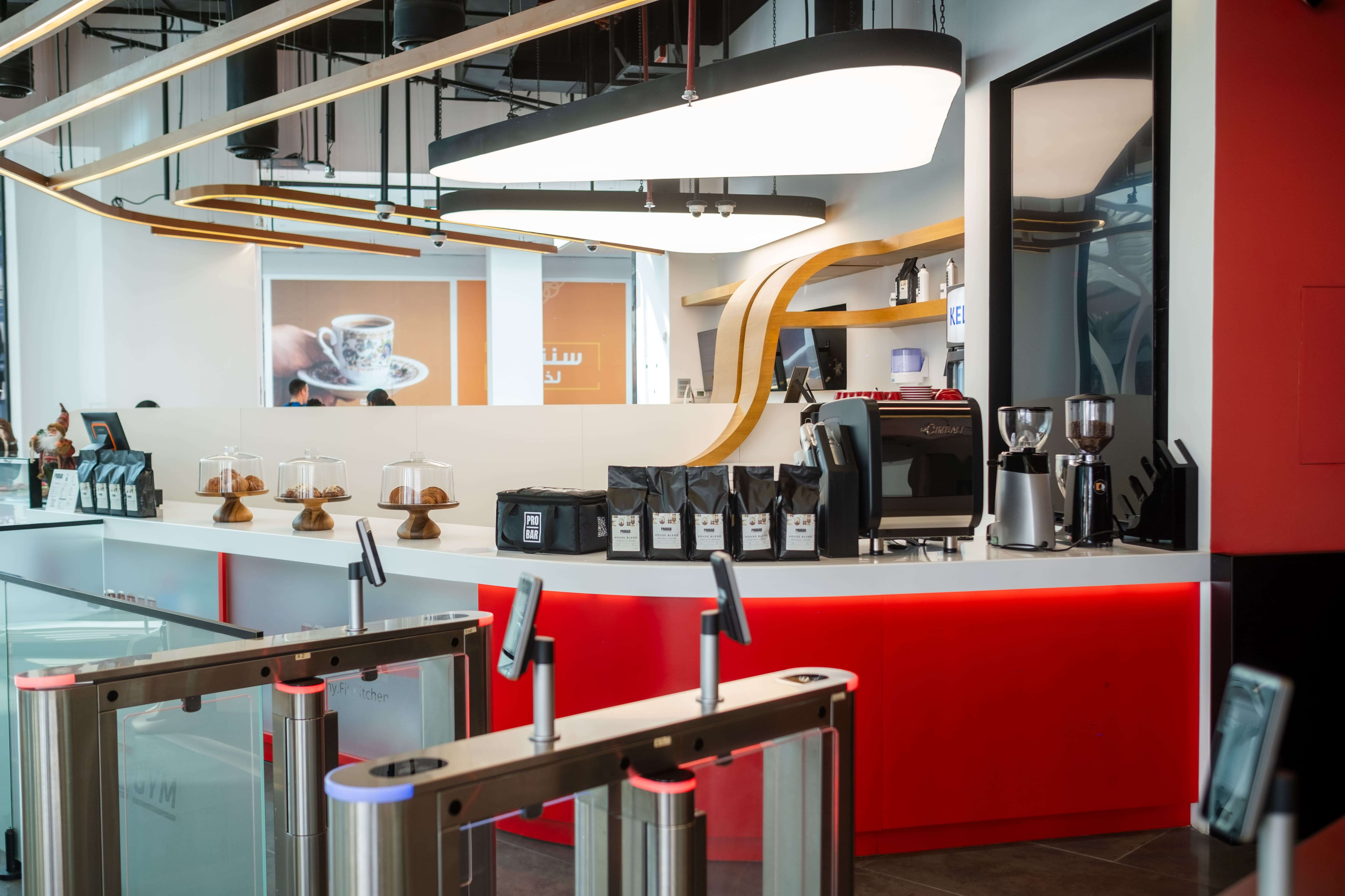 Modern restaurant interior with curved bar counter